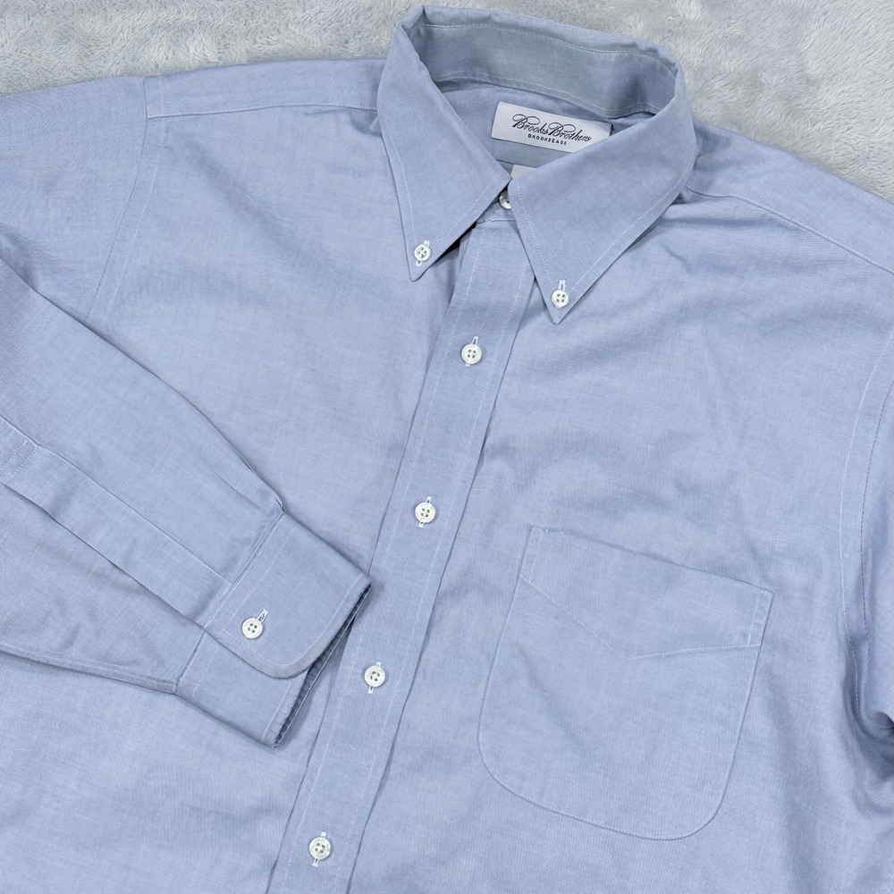 Brooks Brothers Oxford Shirt Mens 15-32 Blue Brooksease Non-Iron Cotton Button